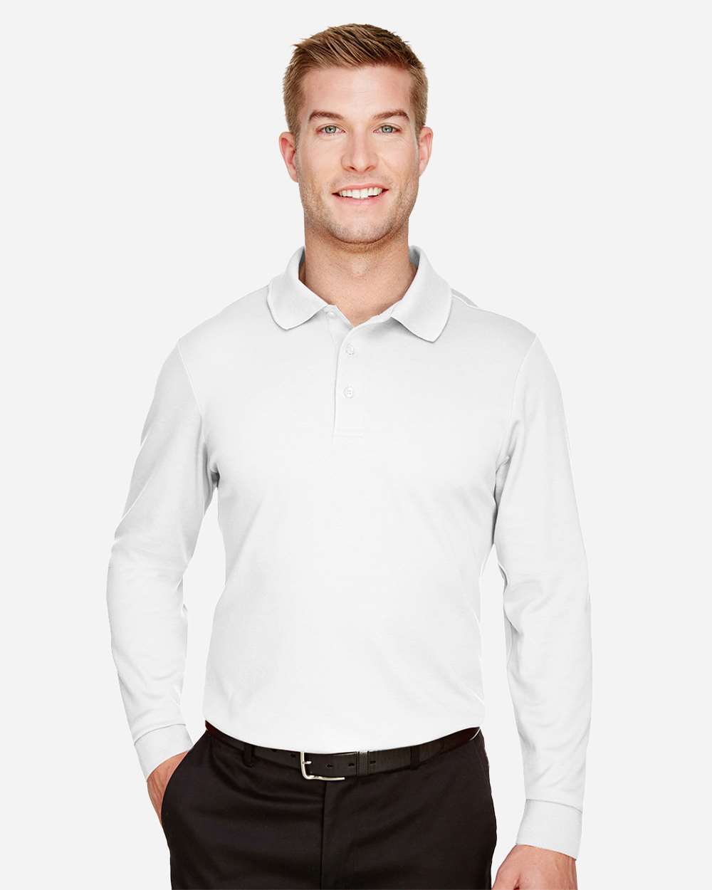 Devon & Jones DG20L Men's CrownLux Performance® Plaited Long Sleeve Polo