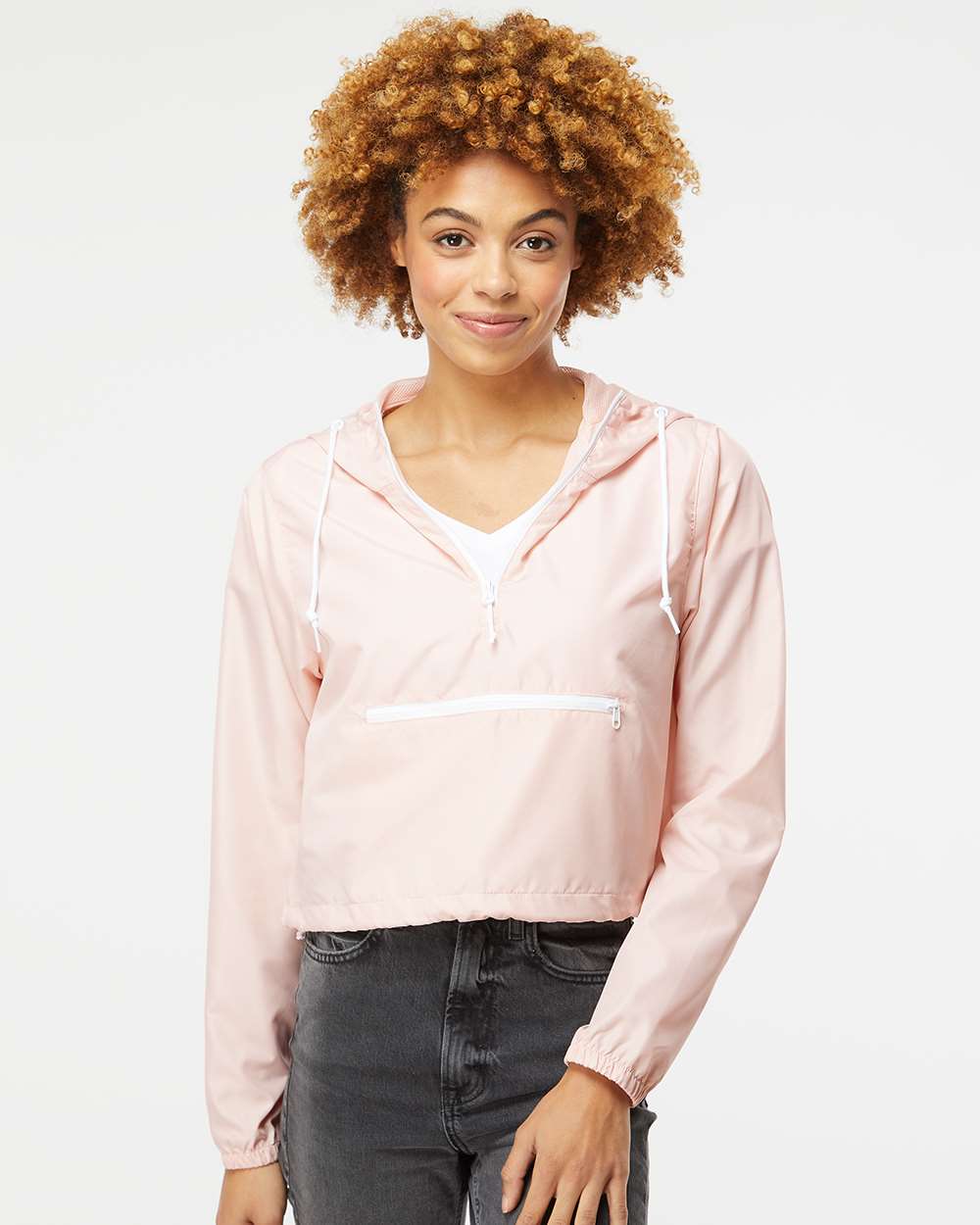 Independent Trading Co. EXP64CRP Women's Lightweight Quarter-Zip Pullover Crop Windbreaker
