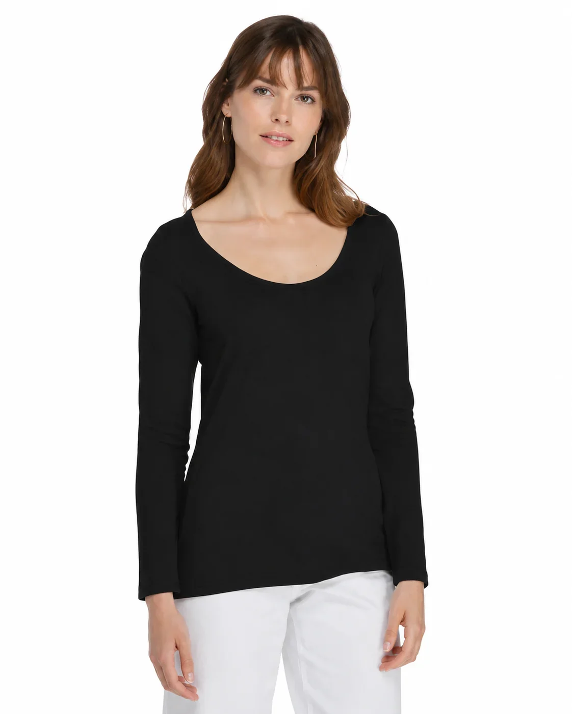 Jet Black | Ladies Long Sleeve Scoop Neck T-Shirt